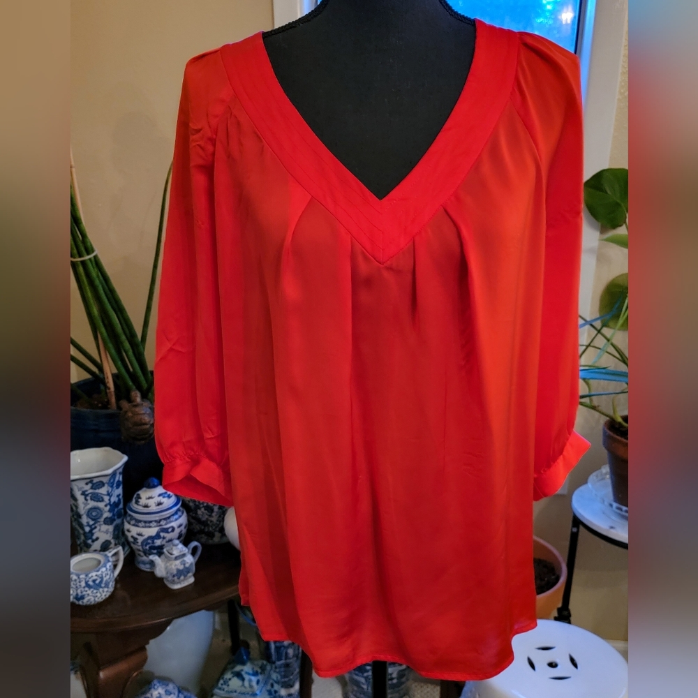 Banana Republic Red V-Neck Popover Blouse M